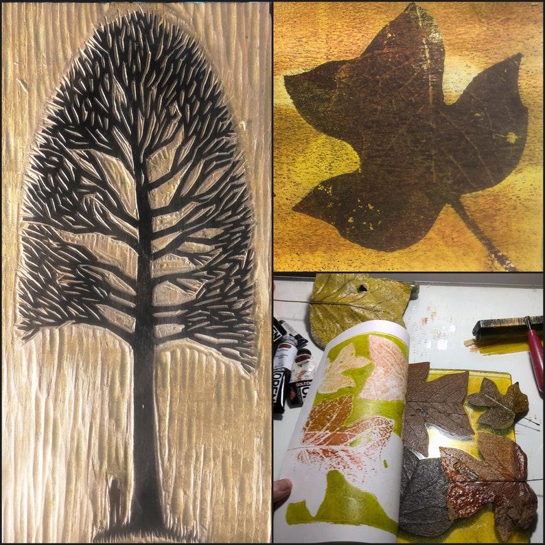 Sweet Gum Woodblock prints, Tulip poplar, Tree Silhouette, Tree and Leaf Art image 8