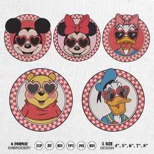 Mouse and Friends Valentine Embroidery Design Bundle, Cartoon Characters Valentine Embroidery, Valentine Embroidery Instant Download