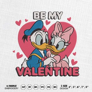 Be My Valentine Embroidery Digital, Valentine Day Embroidery, Cartoon Characters Valentine Embroidery, Couple Valentine Embroidery Download