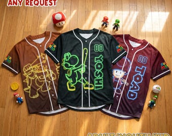 Personalized Super Mario Kids Baseball Jersey Custom Luigi Yoshi Toad Cartoon Birthday Gift Y2K