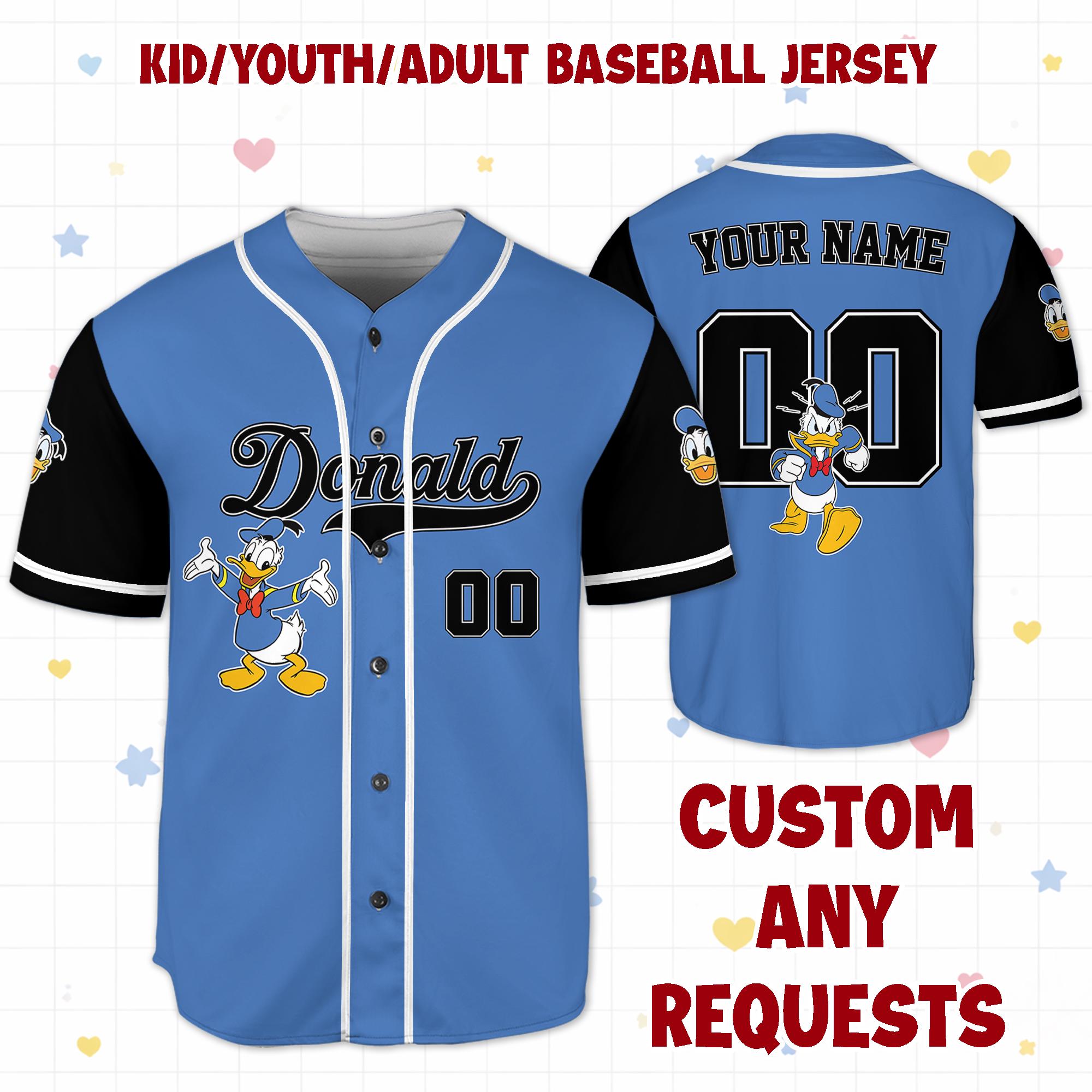 Discover Personalized Donald Duck Baseball Jersey, Mickey & Friends Family Matching Outfit, Disneyland Trip Gift