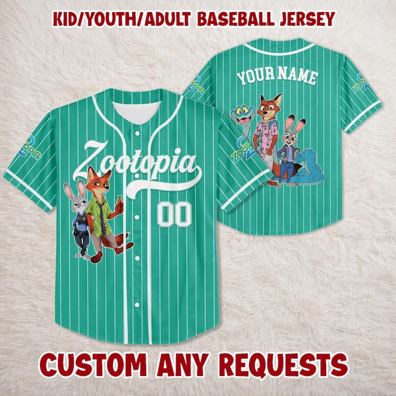 Camiseta de béisbol de Zootopia, camiseta Disney personalizada con nombre, regalo familiar a juego Style 3