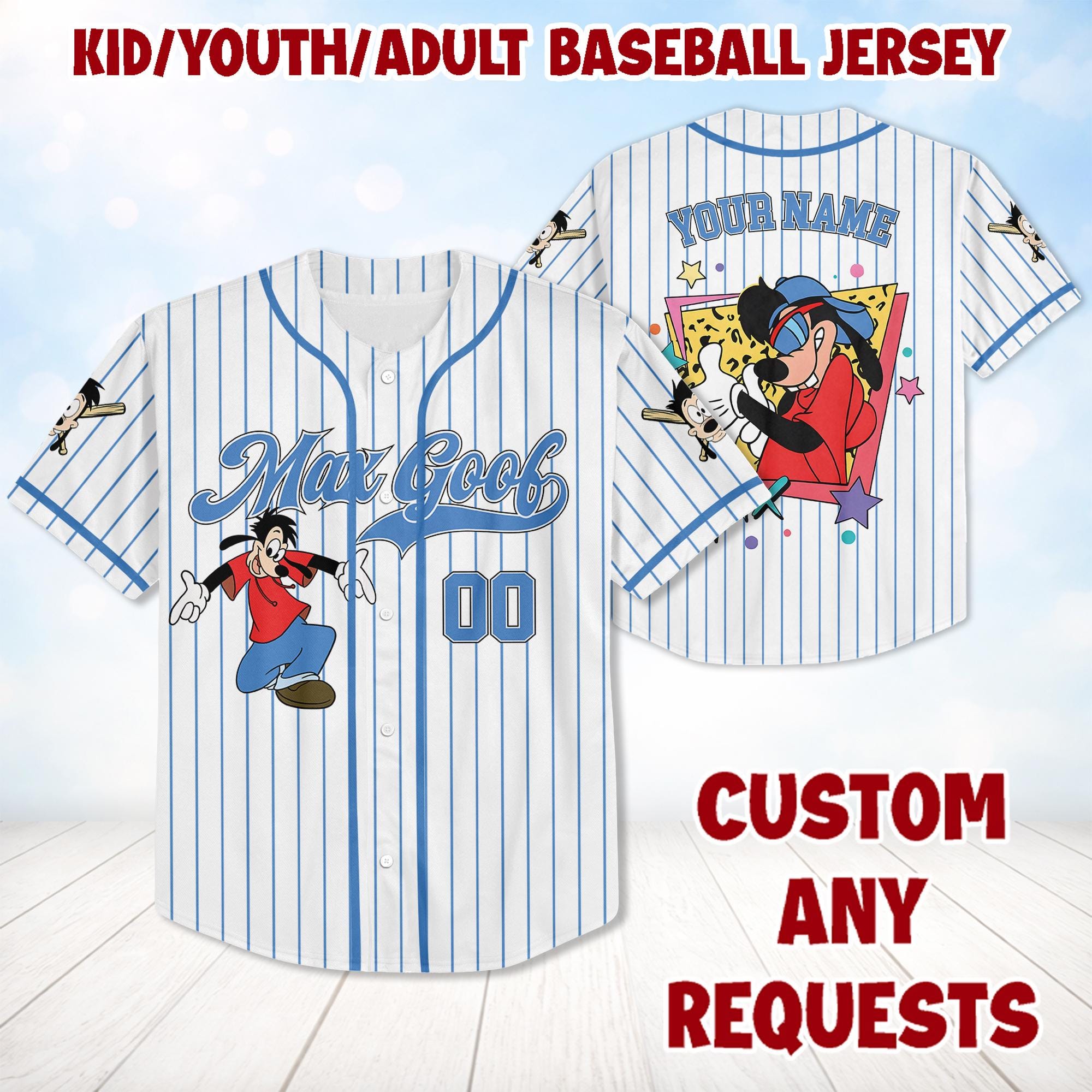 Custom Goofy Movie Baseball Jersey, Personalized Retro 90s Max