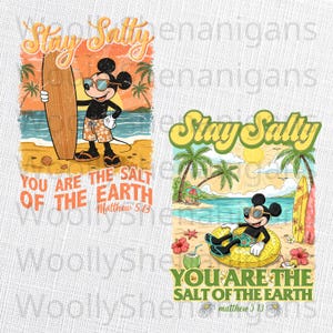Stay Salty PNG - Christian Surf Digital Download - Retro Cartoon Style Matthew 5:13 Sublimacja Design - Uroczy plażowy werset biblijny do wydrukowania