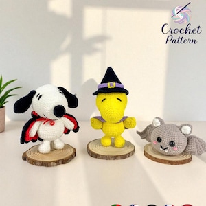 Crochet Pattern Snoopy Dracula Woodstock Witch Bat PDF Bundle,Halloween Amigurumi Set,Plush Holiday Toys For Gift Decor,Easy Crochet Pattern