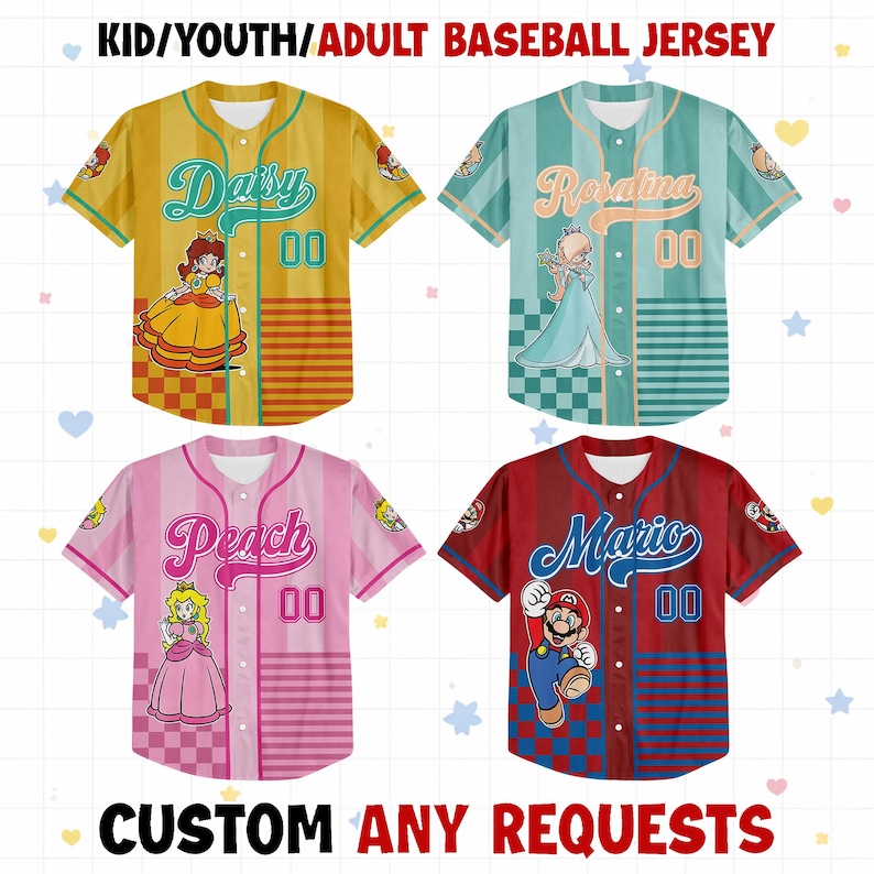 Custom Name Mario Galaxy Character Jersey Shirt, Matching Family Universal Birthday Gift Outfit image 3