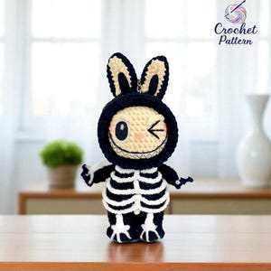 Labubu Skeleton Keychain Crochet Pattern, Labubu Amigurumi Pattern, Labubu Crochet Pattern, Stuffed Halloween Keychain, Easy Crochet Pattern