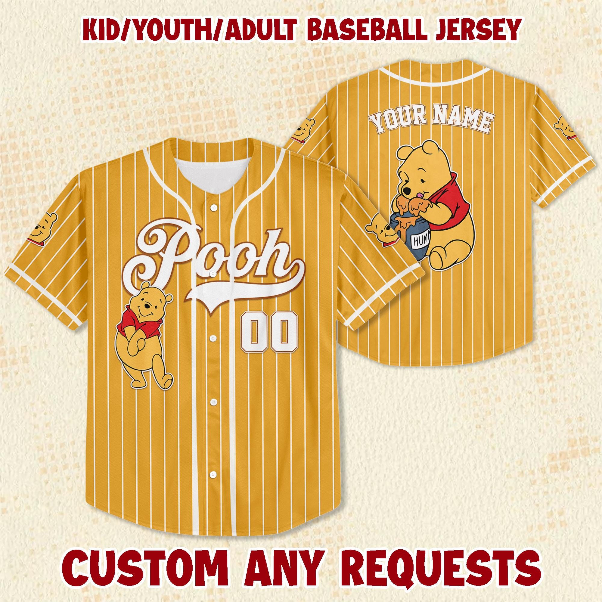Discover Personalized Winnie the Pooh Baseball Jersey, Disney Fan Shirt, Sports Gift
