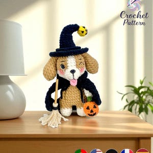Halloween Dog Crochet Pattern, Cute Witch Puppy Amigurumi With Pumpkin ,Gift For Halloween, Easy Crochet Pattern