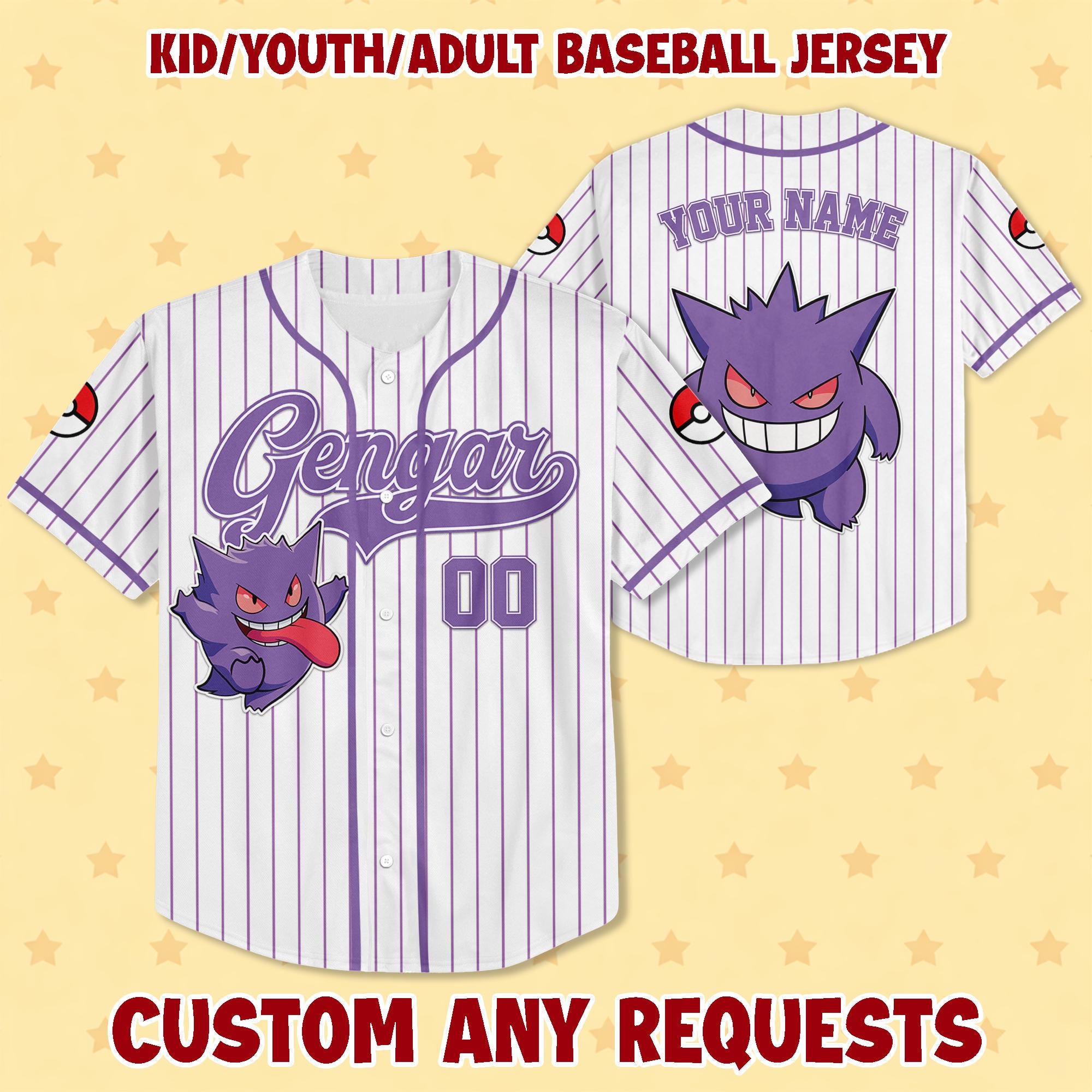 Discover Personalized Gengar Evolution Baseball Jersey, Anime Team Matching Outfit, Monster Fan Gift