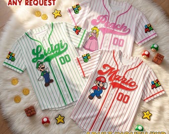 Personalized Super Mario Baseball Jersey, Custom Mario Game Day Shirt, Family Matching Outfit