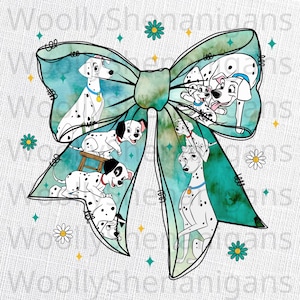 Dalmatian Puppies Bow PNG – Cute Coquette Dog Graphic, Cartoon Dog Clipart for Girls, Pastel Aqua Aesthetic Printable