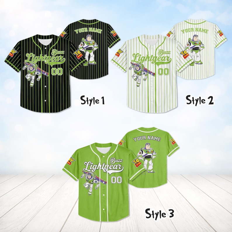 Honkbalshirt Buzz Lightyear, gepersonaliseerd Toy Story, aangepaste naam kindershirt afbeelding 3
