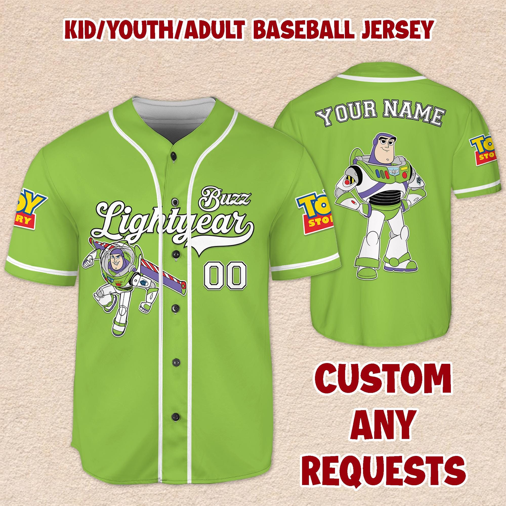 Discover Personalized Buzz Lightyear Baseball Jersey, Toy Story Matching Outfit, Kids Adults Shirt