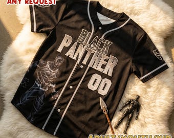 Black Panther Baseball Jersey Shirt, Superhero Team Outfit, Gift for Kids Youth & Adults
