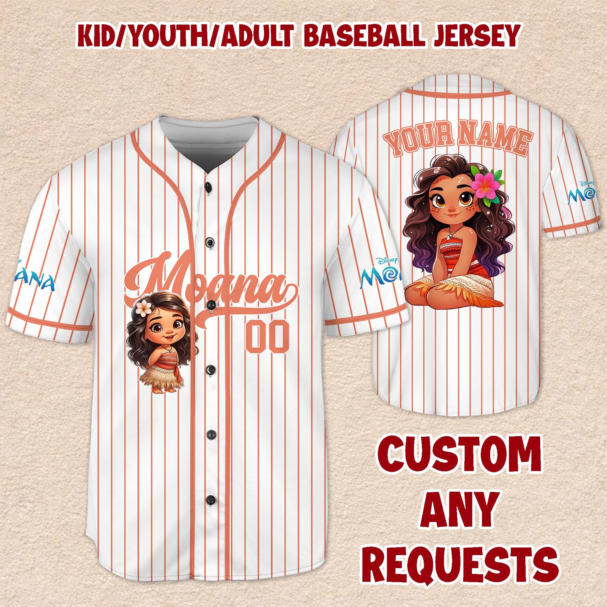 Discover Personalized Moana Princess Baseball Jersey, Custom Name Shirt, Birthday Girl Summer Outfit