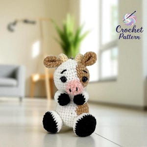 Cute Cow Keychain Crochet Pattern PDF, Cute Amigurumi Cow Plush Key Ring DIY, Small Farm Animal Toy Crochet Tutorial Handmade
