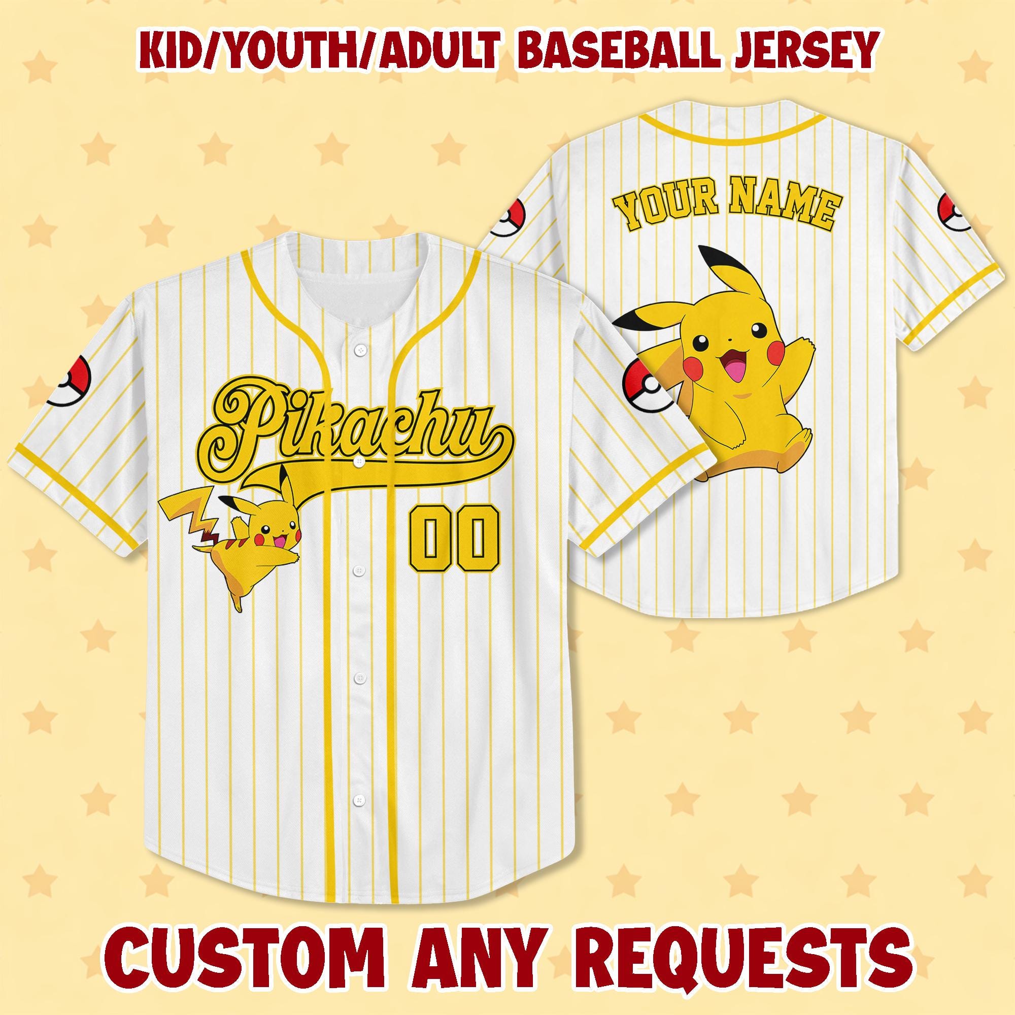 Discover Personalized Poke Birthday Baseball Jersey, Pika Cartoon Family Matching Tee, Retro Party Gift for Kids