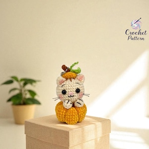 Pumpkin Cat Keychain Crochet Pattern PDF, Pumpkin Amigurumi Pattern, Cat Crochet Animal, Halloween Plush Toy, Easy Cat Crochet Pattern