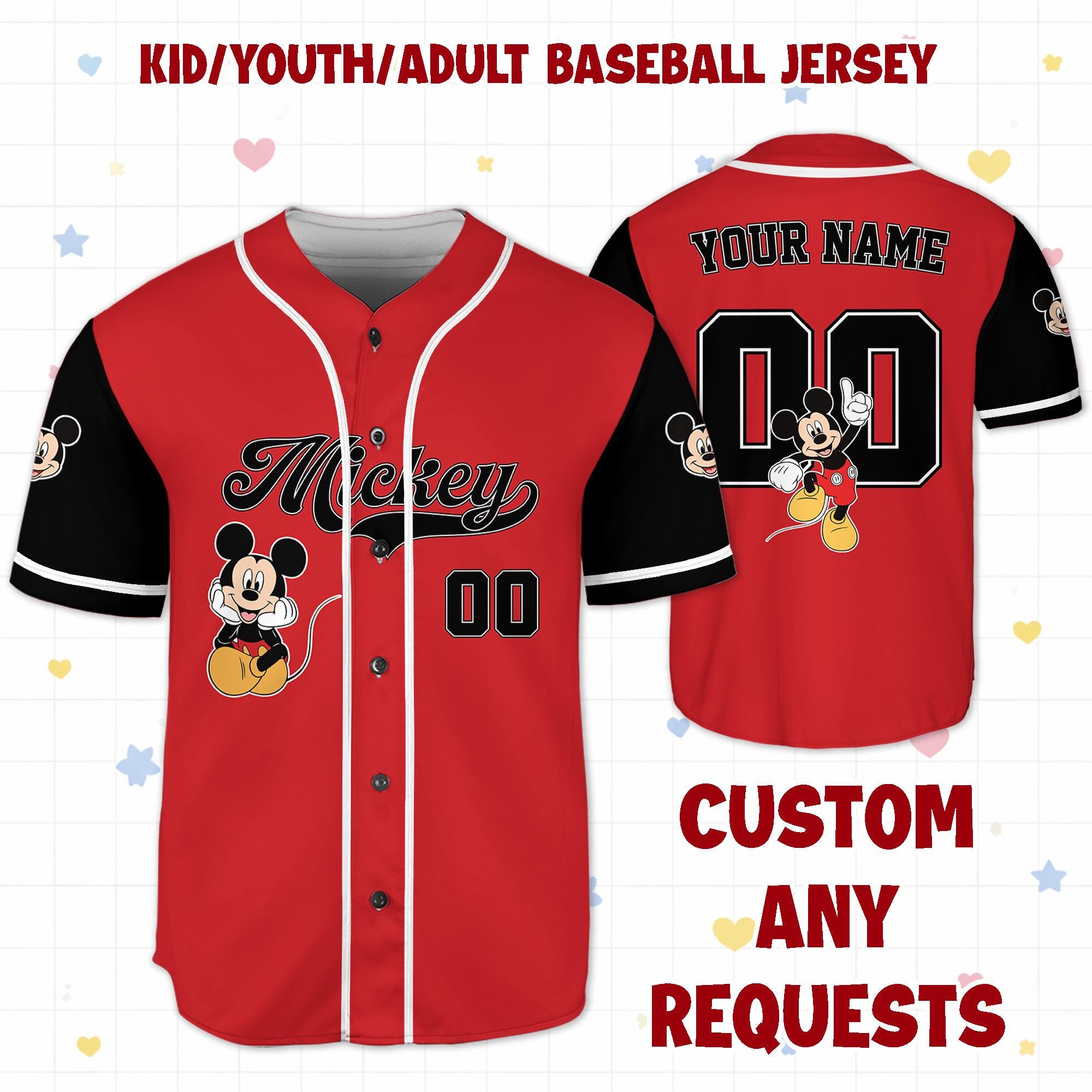 Discover Personalized Mickey Mouse Baseball Jersey, Disneyland Team Shirt, Birthday Gift for Disney Fans