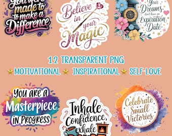 Bundel met motiverende png-sticker: zelfliefdebevestigen (digitale download)