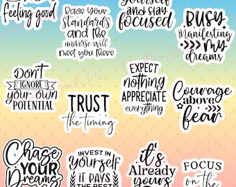 Inspirerend citaat png-stickers: motiverende stickerbundel (digitale download)