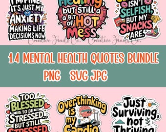 Stickers citaat geestelijke gezondheid, grappige angstontwerpen (PNG, SVG)