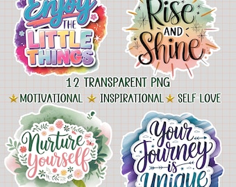 Inspirational and Motivational PNG Sticker Bundle, Inspirational Quotes, Png Bundle, 12 PNG, Motivational Quotes, PNG Sticker Bundle