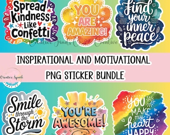 Inspirational and Motivational PNG Sticker Bundle, Inspirational Quotes Png Bundle, Motivational Digital Stickers, Self Love PNG