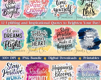 Stickers motiverende citaat: inspirerende png-bundel (digitale download)