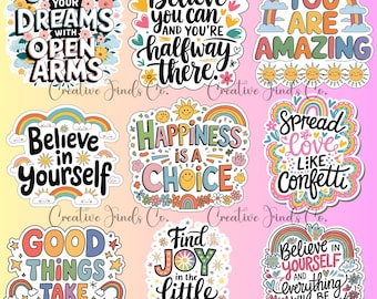 Stickers motiverende citaat: positieve affirmaties png-bundel (digitale download)