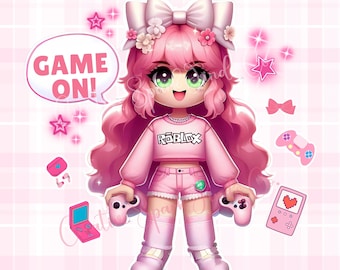 Kawaii Roblox Gamer Girl PNG: Pink Clipart (Digital Download)