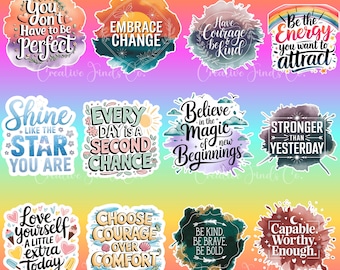 Bundel met motiverende png-sticker: positieve bevestigingen (digitale download)