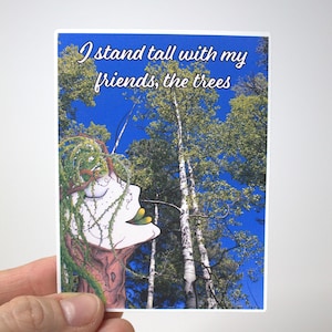 Inspirerende, mooie, esthetische natuur "sta bij de bomen" Willow Woman-kunstfotosticker voor laptop, telefoonhoes, auto, waterfles