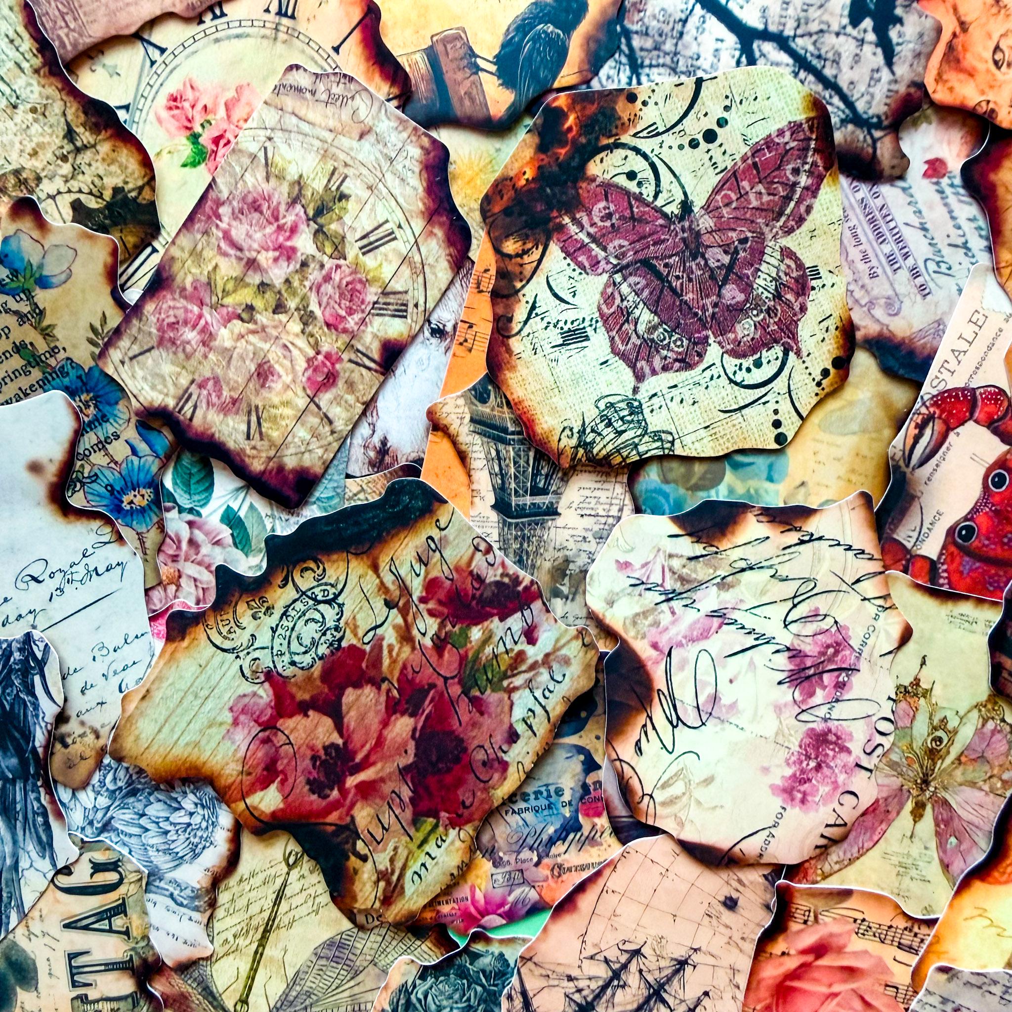 Scrapping Sticker 50PCS Distressed Vintage Stickers Pack, Burnt Scrap Paper Stickers, Old ...