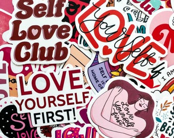 50 Random Self-Love Stickers, Encouragement Stickers, Waterproof Inspirational Quote Stickers Pack for Journal, Scrapbook, DIY Crafts