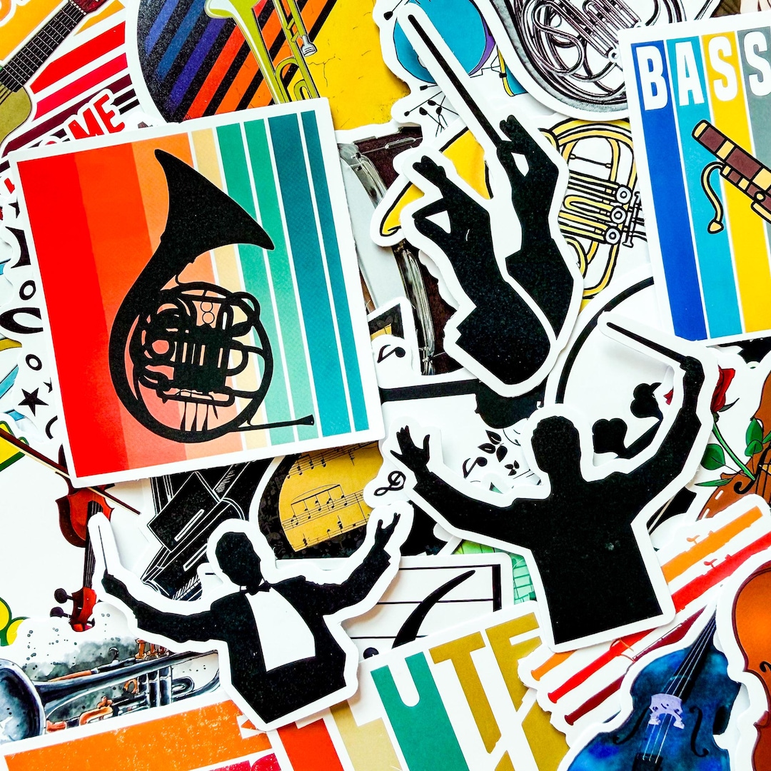 Stickers Intsrument 100PCS Symphony Stickers Pack, Retro Musical Instrument Stickers, Stage ...