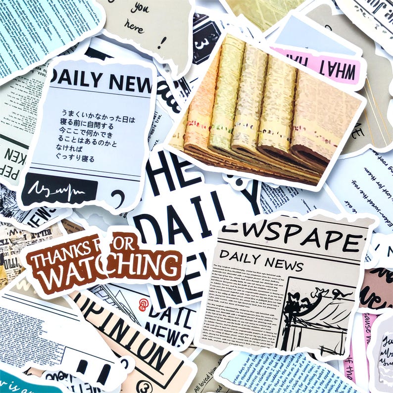 Newspaper Sticker Design 50 Random Vinyl Stickers, Aesthetic Newspaper-themed, Waterproof Book ...