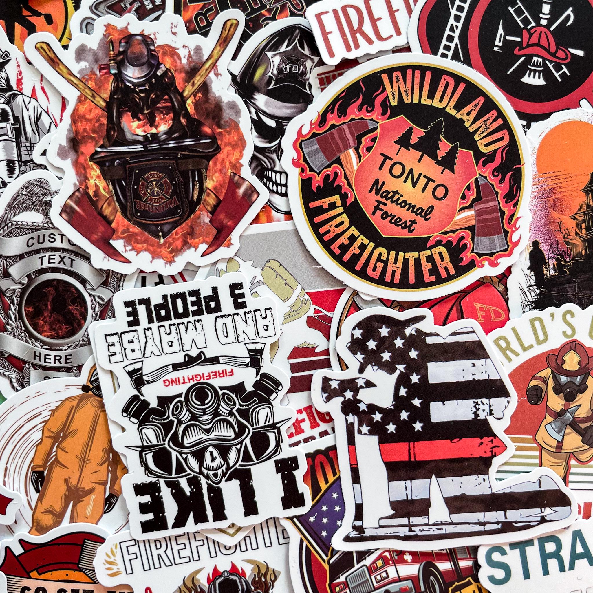 Firefighter Slickers 50 Random Firefighter Stickers Pack, Fire Rescue Helmet Stickers ...