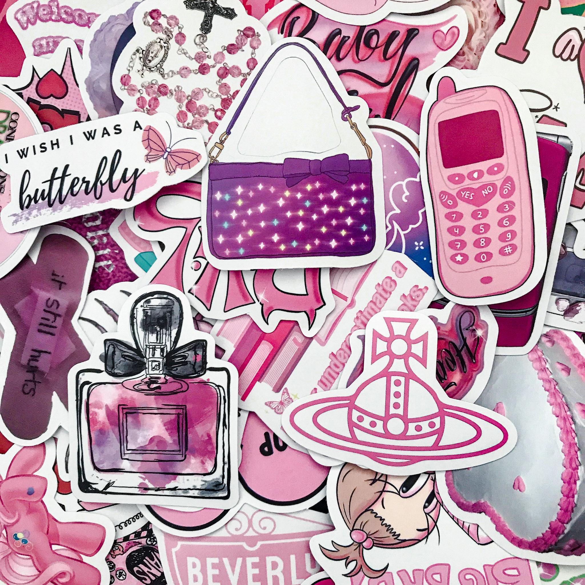 50 Random Pink Stickers, Cute Pink Heart Stickers, Retro Pop Culture ...