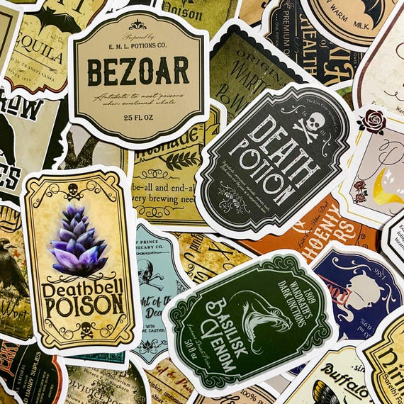 50 Witchcraft Potion Stickers, Retro Magic Labels, Fantasy Gothic Stickers, Waterproof Scrapbook Stickers, Wizardry Journal Labels