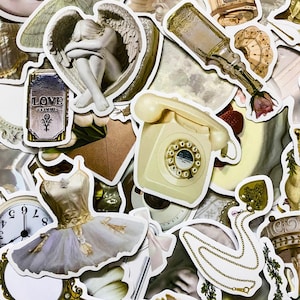 100 Random Retro Stickers, Vintage Waterproof Stickers, Antique Aesthetic Stickers, Stickers for Journal, Scrapbooking, Stickers Collection