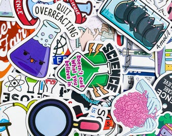 50 STKS grappige laboratoriumstickers, wetenschapsstickers, schattige biologie- en scheikundestickers, waterdichte vinylstickers voor schoolbedankjes, waterflessen