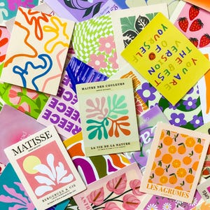 100 autocollants aléatoires inspirés de Matisse, autocollants fleurs abstraites, autocollants art vibrant, lot d'autocollants art moderne pour journal et album