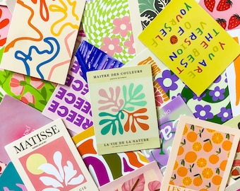 50 zufällige Matisse-inspirierte Aufkleber, abstrakte Blumenaufkleber, lebendige Kunstaufkleber, moderne Kunstaufkleber für Journal und Sammelalbum