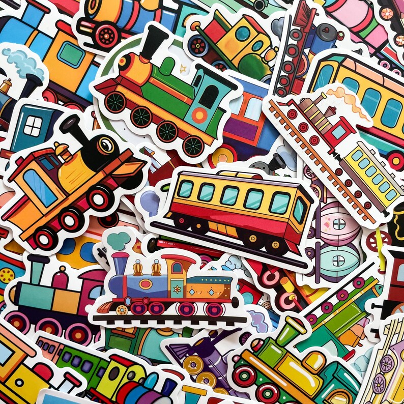 Train Sticker Design 50PCS Railway Engine Stickers, Locomotive Stickers, Cartoon Train ...
