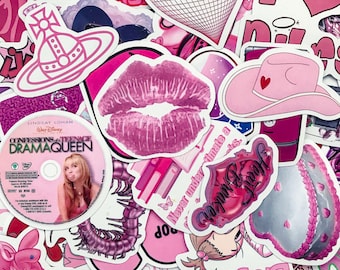 50 willekeurige roze stickers, schattige roze hartstickers, retro popcultuurstickers, leuk kawaii-stickerpakket voor waterfles, laptop en telefoon