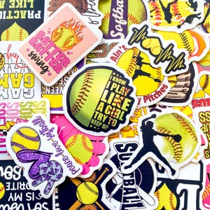 Confezione da 50 adesivi retrò da softball, adesivi decorativi sportivi, adesivi colorati per il giorno della partita per laptop, agenda, astuccio, contenitore, casco