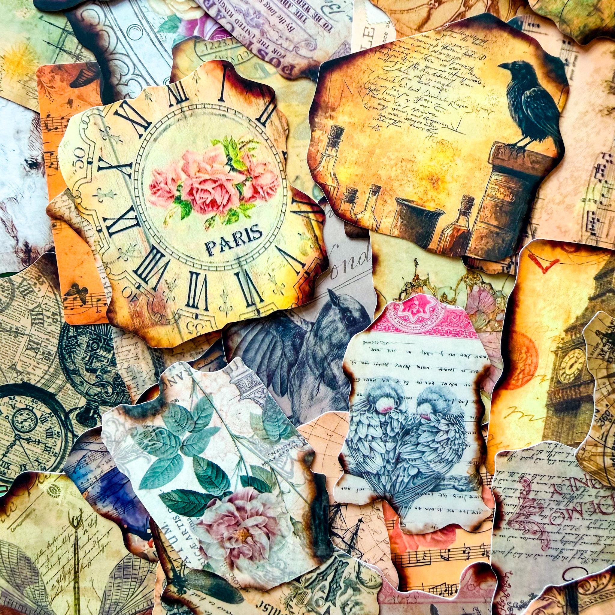 50PCS Distressed Vintage Stickers Pack, Burnt Scrap Paper Stickers, Old ...