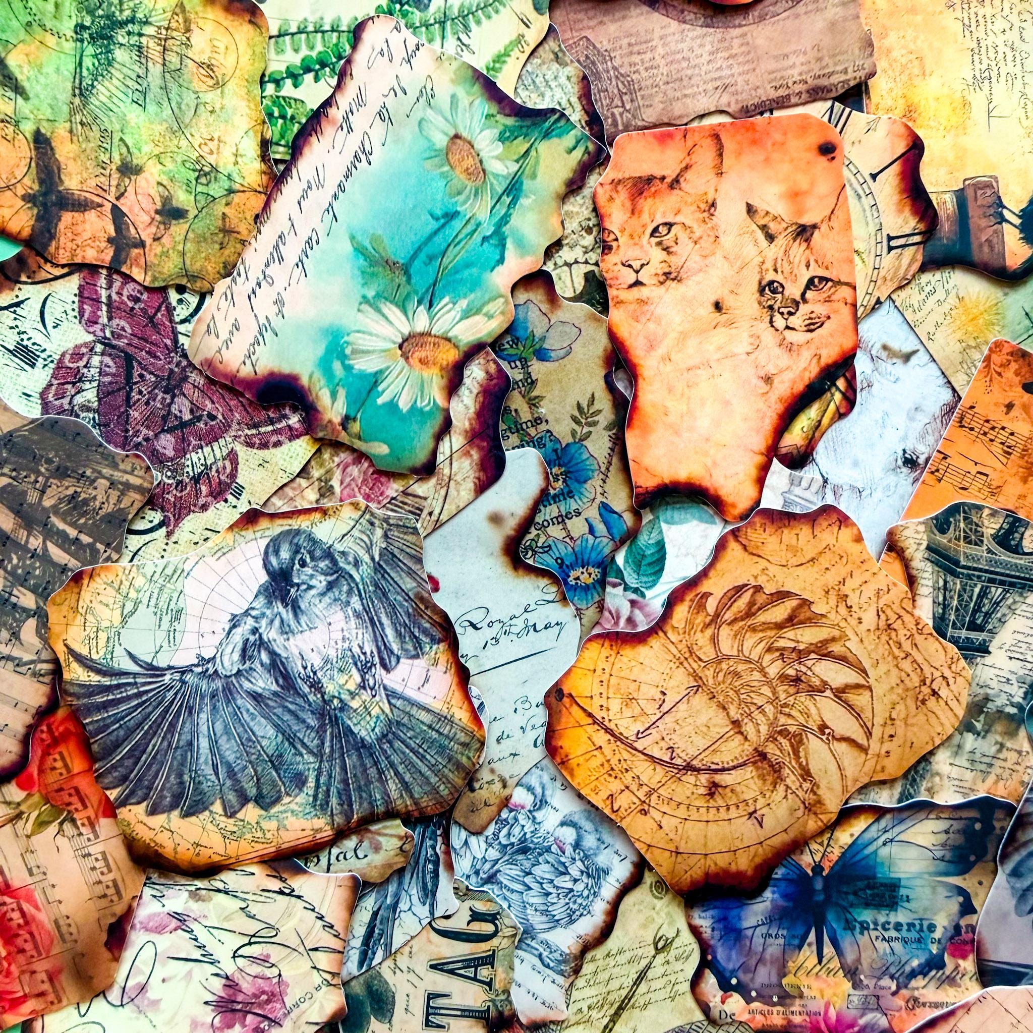 50PCS Distressed Vintage Stickers Pack, Burnt Scrap Paper Stickers, Old ...